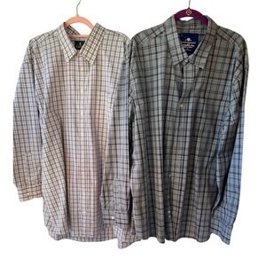 Stafford Saddlebred Mens XXL 19 34-35 Plaid Button Down Shirt Bundle 2pk Blue